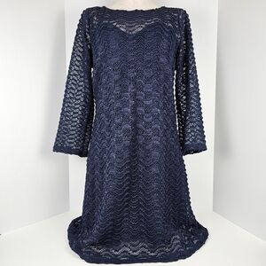 HĀLO Navy Blue Lace Dress Lined Long Sleeve Women’s Size XL
